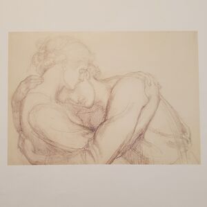 Elegant Sketch Art Print Dante Gabriel Rosetti- Man And Woman Embracing